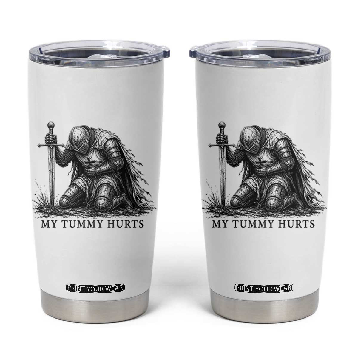 Tummy Hurts Funny Medieval Knight Tumbler Cup Dark Fantasy Meme