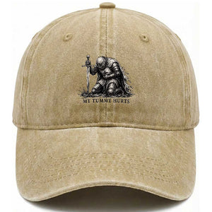Tummy Hurts Funny Medieval Knight Washed Cotton Baseball Cap Dark Fantasy Meme