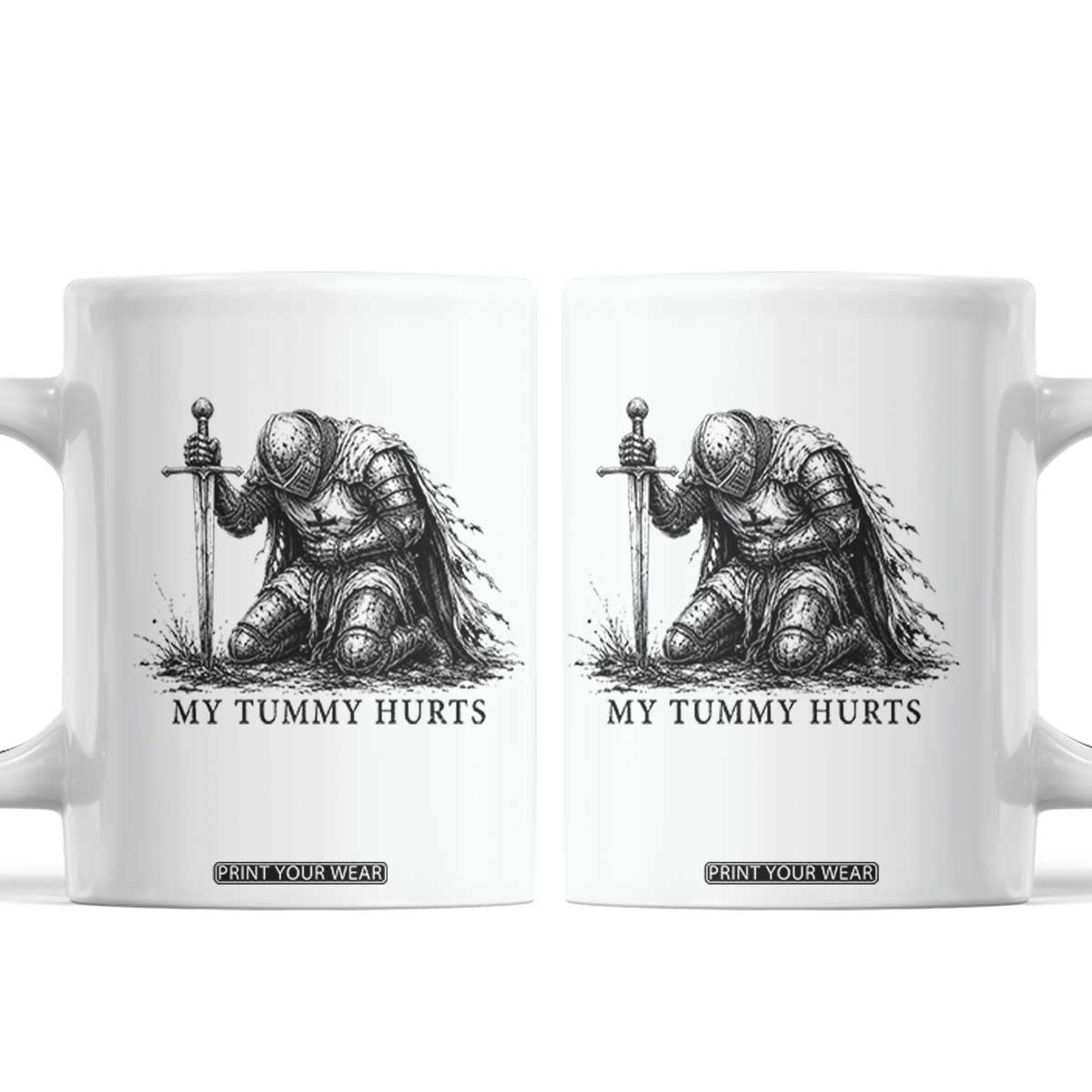 Tummy Hurts Funny Medieval Knight Coffee Mug Dark Fantasy Meme