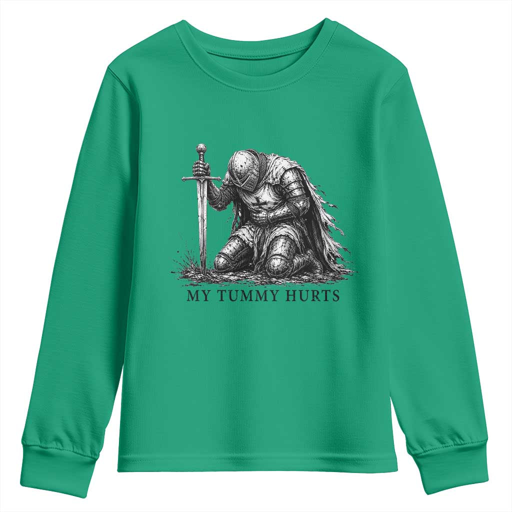 Tummy Hurts Funny Medieval Knight Youth Sweatshirt Dark Fantasy Meme