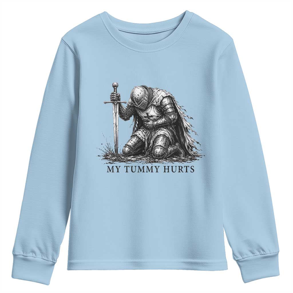 Tummy Hurts Funny Medieval Knight Youth Sweatshirt Dark Fantasy Meme