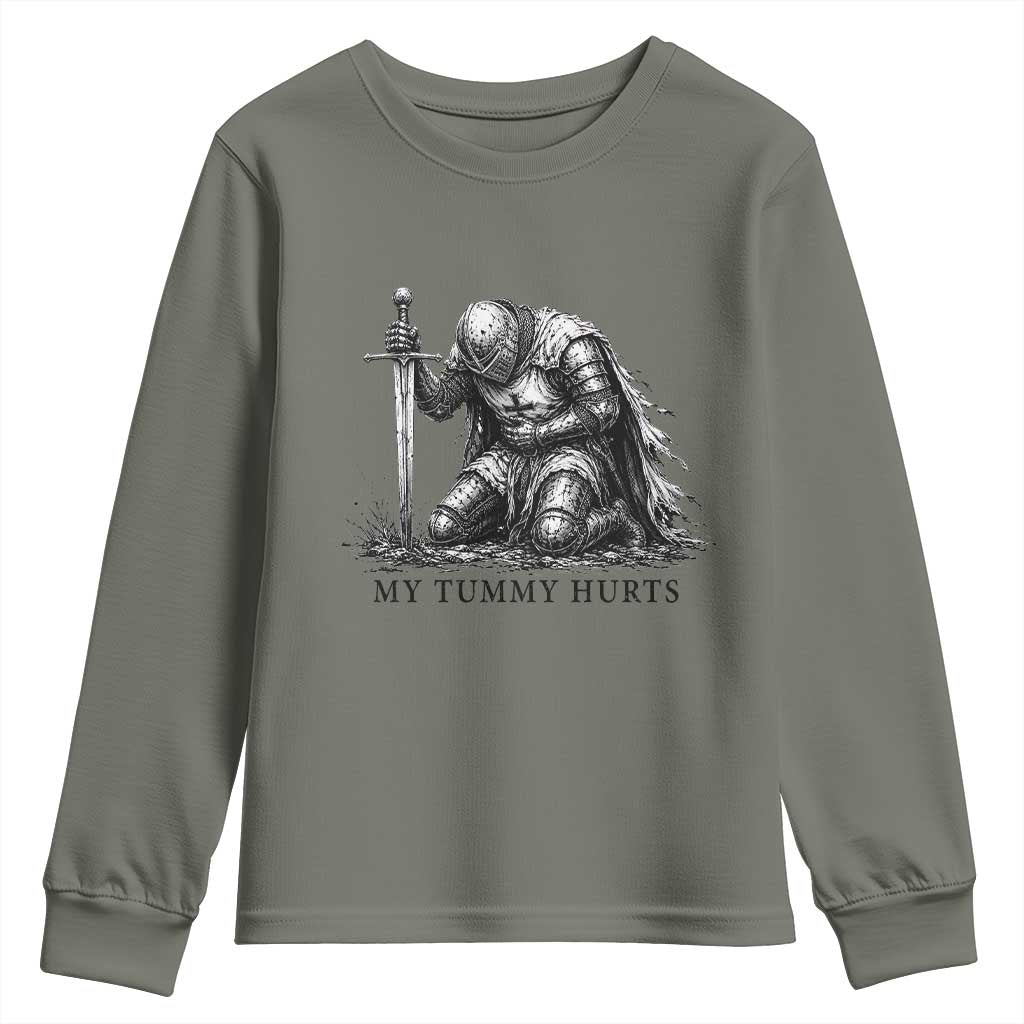 Tummy Hurts Funny Medieval Knight Youth Sweatshirt Dark Fantasy Meme