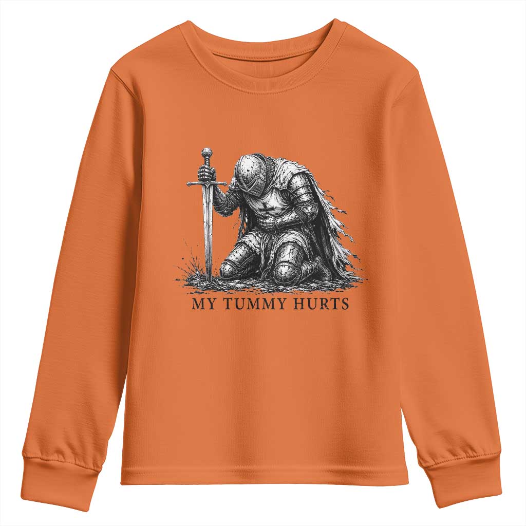 Tummy Hurts Funny Medieval Knight Youth Sweatshirt Dark Fantasy Meme