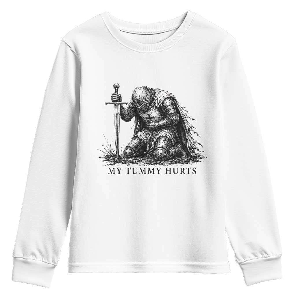 Tummy Hurts Funny Medieval Knight Youth Sweatshirt Dark Fantasy Meme