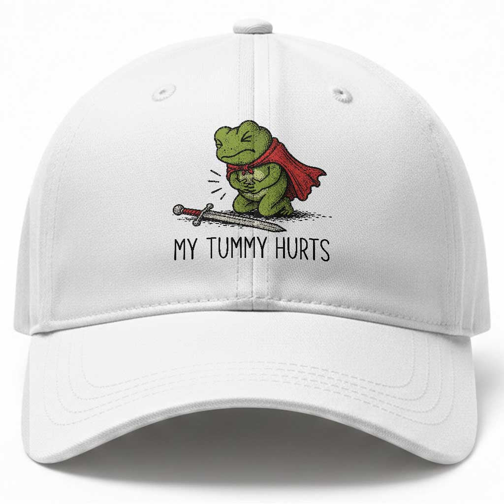 Tummy Hurts Funny Medieval Frog Baseball Cap Dark Fantasy Meme TS10 Print Your Wear