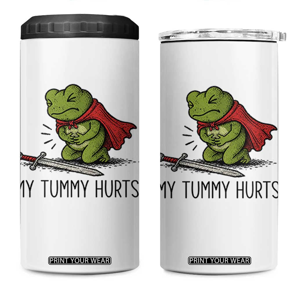Tummy Hurts Funny Medieval Frog 4 in 1 Can Cooler Tumbler Dark Fantasy Meme