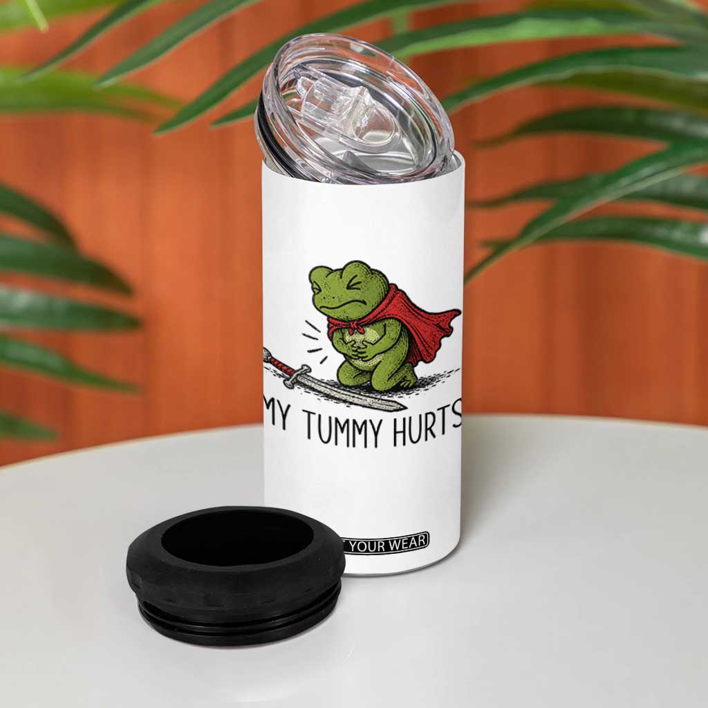 Tummy Hurts Funny Medieval Frog 4 in 1 Can Cooler Tumbler Dark Fantasy Meme