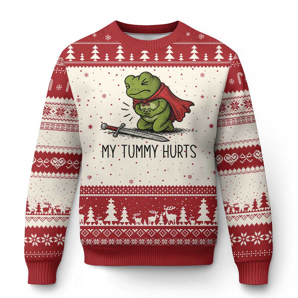 Tummy Hurts Funny Medieval Frog Ugly Christmas Sweater Dark Fantasy Meme TS10 Beige Red Print Your Wear