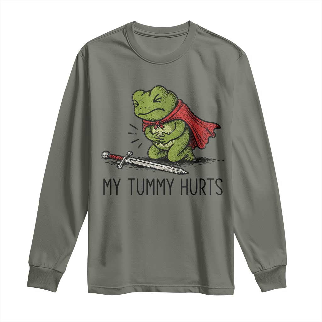 Tummy Hurts Funny Medieval Frog Long Sleeve Shirt Dark Fantasy Meme