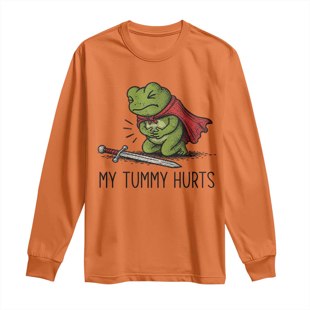 Tummy Hurts Funny Medieval Frog Long Sleeve Shirt Dark Fantasy Meme