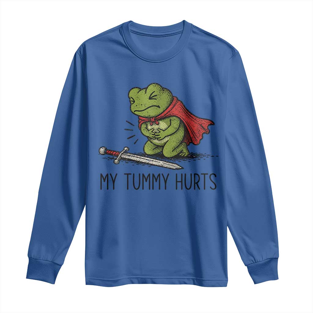 Tummy Hurts Funny Medieval Frog Long Sleeve Shirt Dark Fantasy Meme
