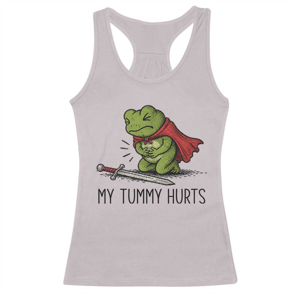 Tummy Hurts Funny Medieval Frog Racerback Tank Top Dark Fantasy Meme
