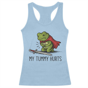 Tummy Hurts Funny Medieval Frog Racerback Tank Top Dark Fantasy Meme