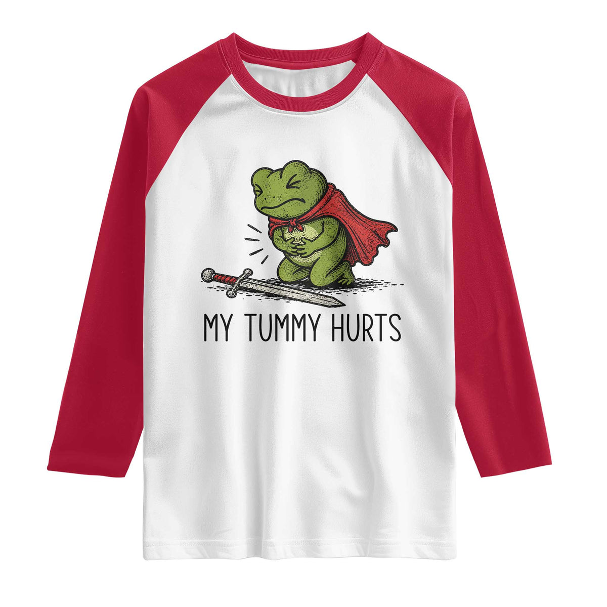 Tummy Hurts Funny Medieval Frog Raglan Shirt Dark Fantasy Meme