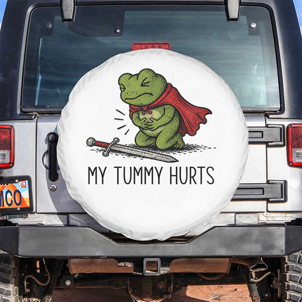 Tummy Hurts Funny Medieval Frog Spare Tire Cover Dark Fantasy Meme TS10 No hole White Print Your Wear