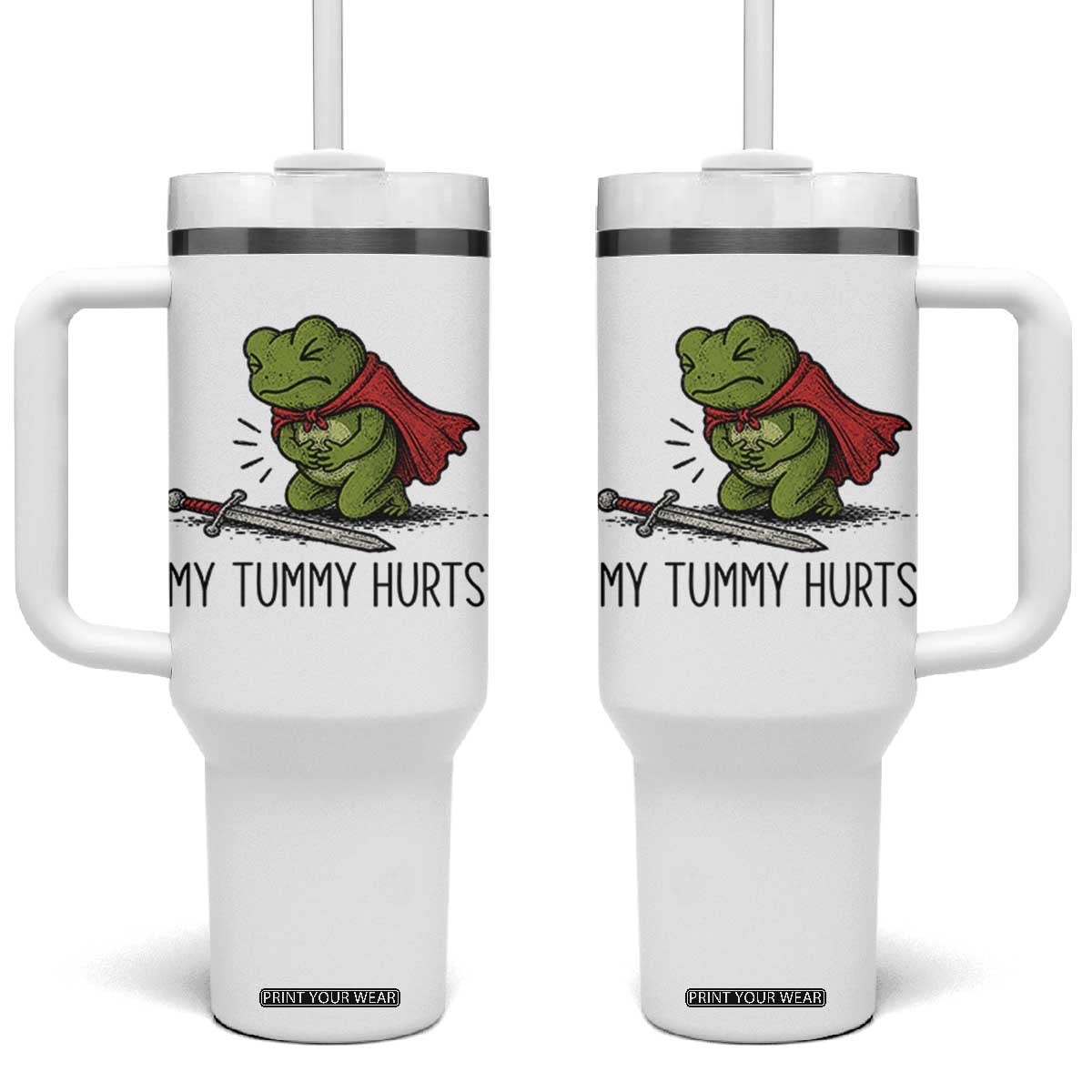Tummy Hurts Funny Medieval Frog Tumbler With Handle Dark Fantasy Meme