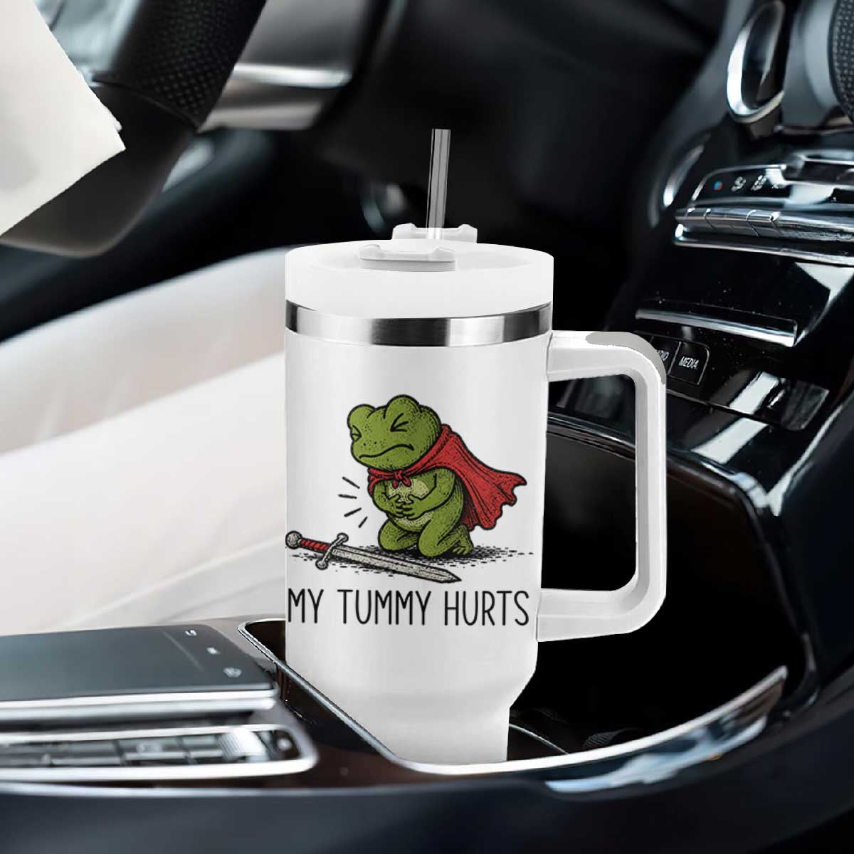 Tummy Hurts Funny Medieval Frog Tumbler With Handle Dark Fantasy Meme