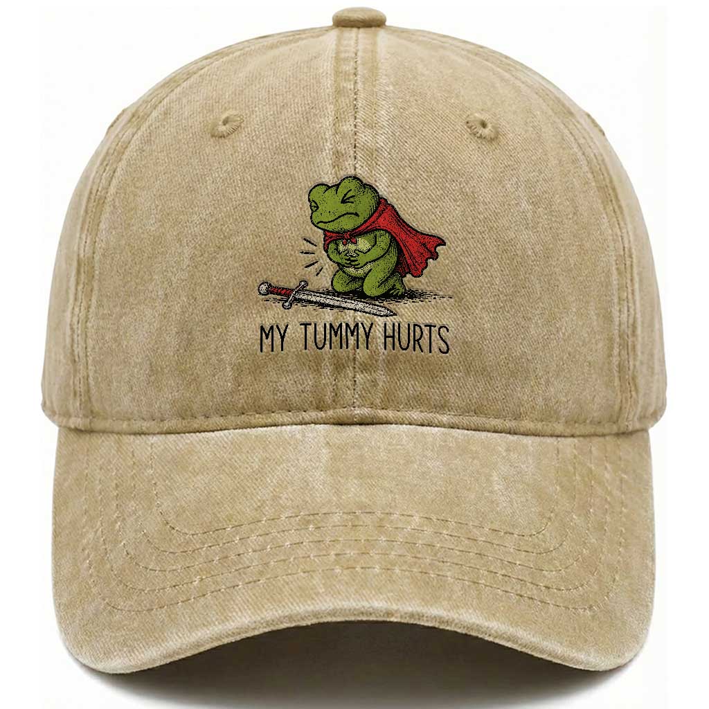 Tummy Hurts Funny Medieval Frog Washed Cotton Baseball Cap Dark Fantasy Meme TS10 Print Your Wear