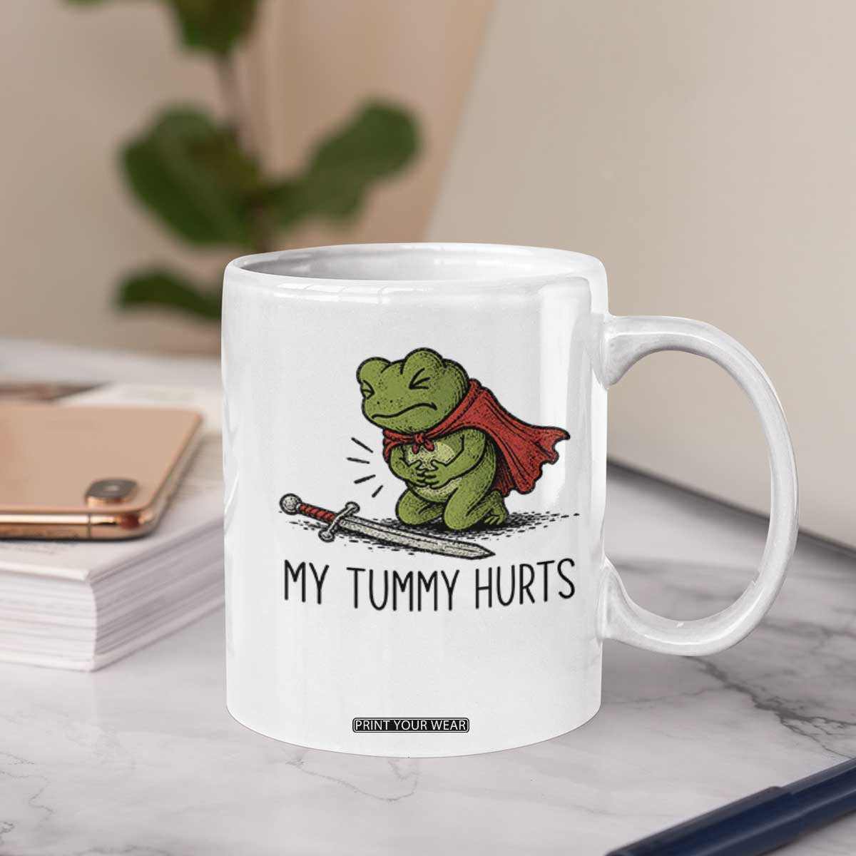 Tummy Hurts Funny Medieval Frog Coffee Mug Dark Fantasy Meme