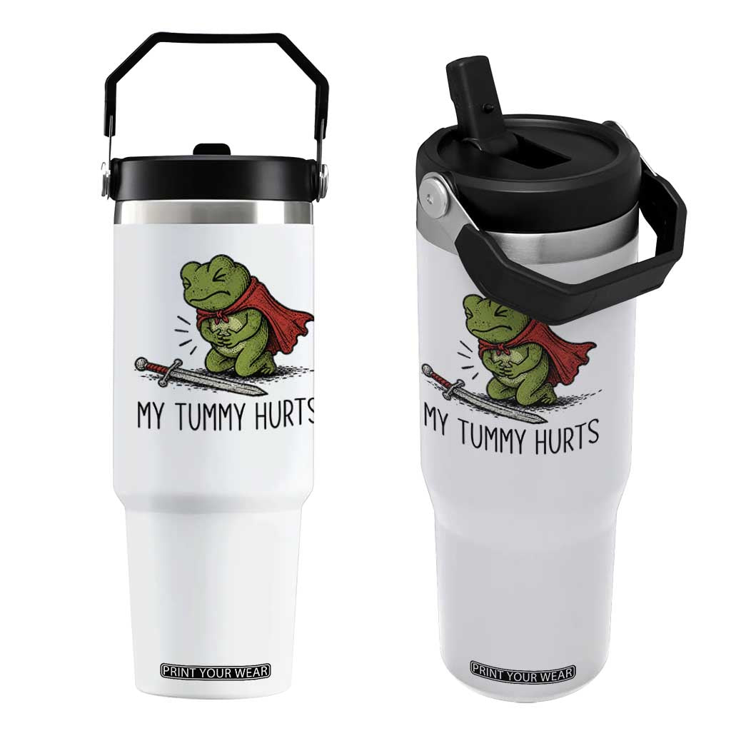 Tummy Hurts Funny Medieval Frog Flip Straw Tumbler Dark Fantasy Meme
