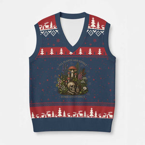 All Plants Are Edible Some Only Once V-Neck Knit Sweater Vest Vintage Botanical Mushroom Skull Gothic Plant Lover