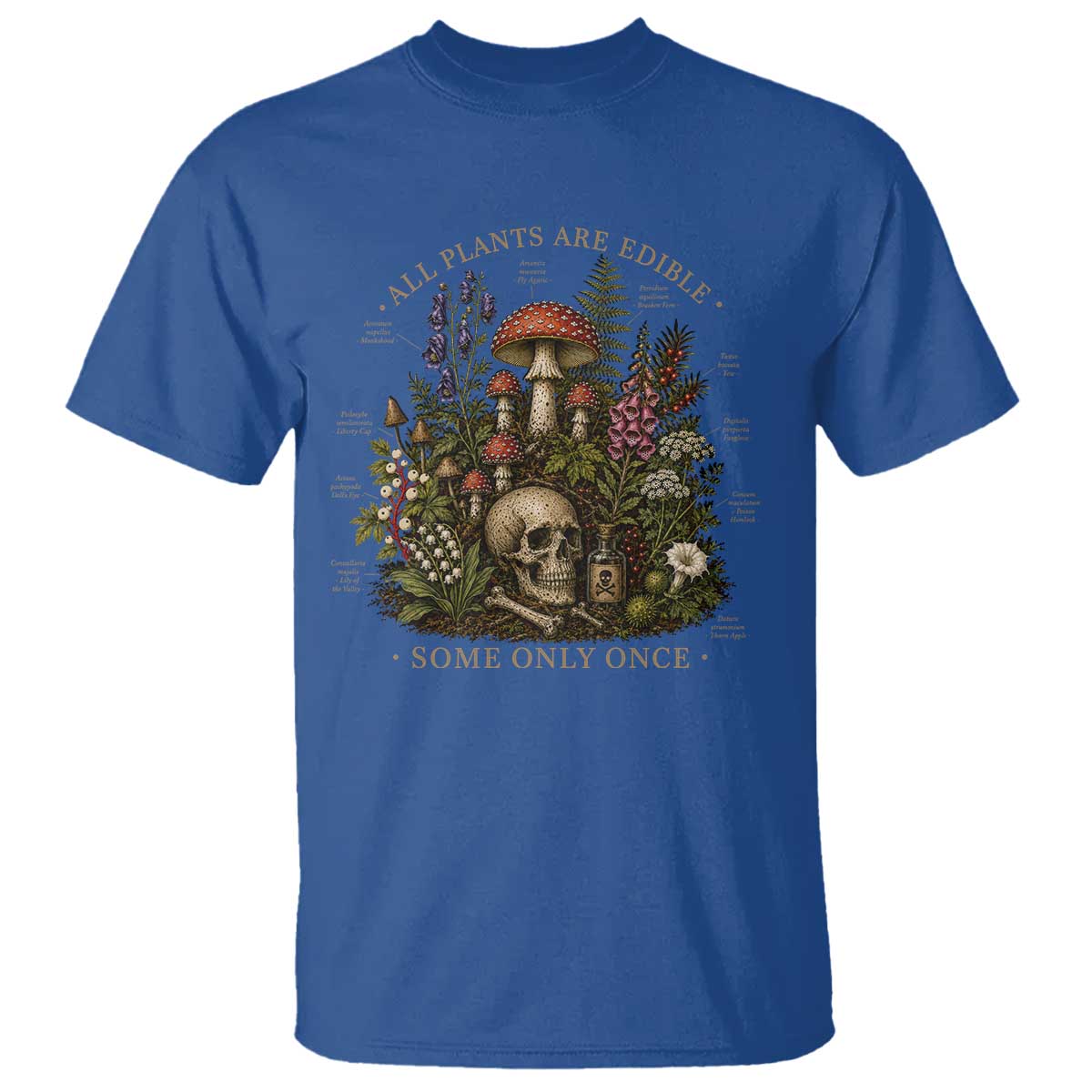 All Plants Are Edible Some Only Once T Shirt Vintage Botanical Mushroom Skull Gothic Plant Lover