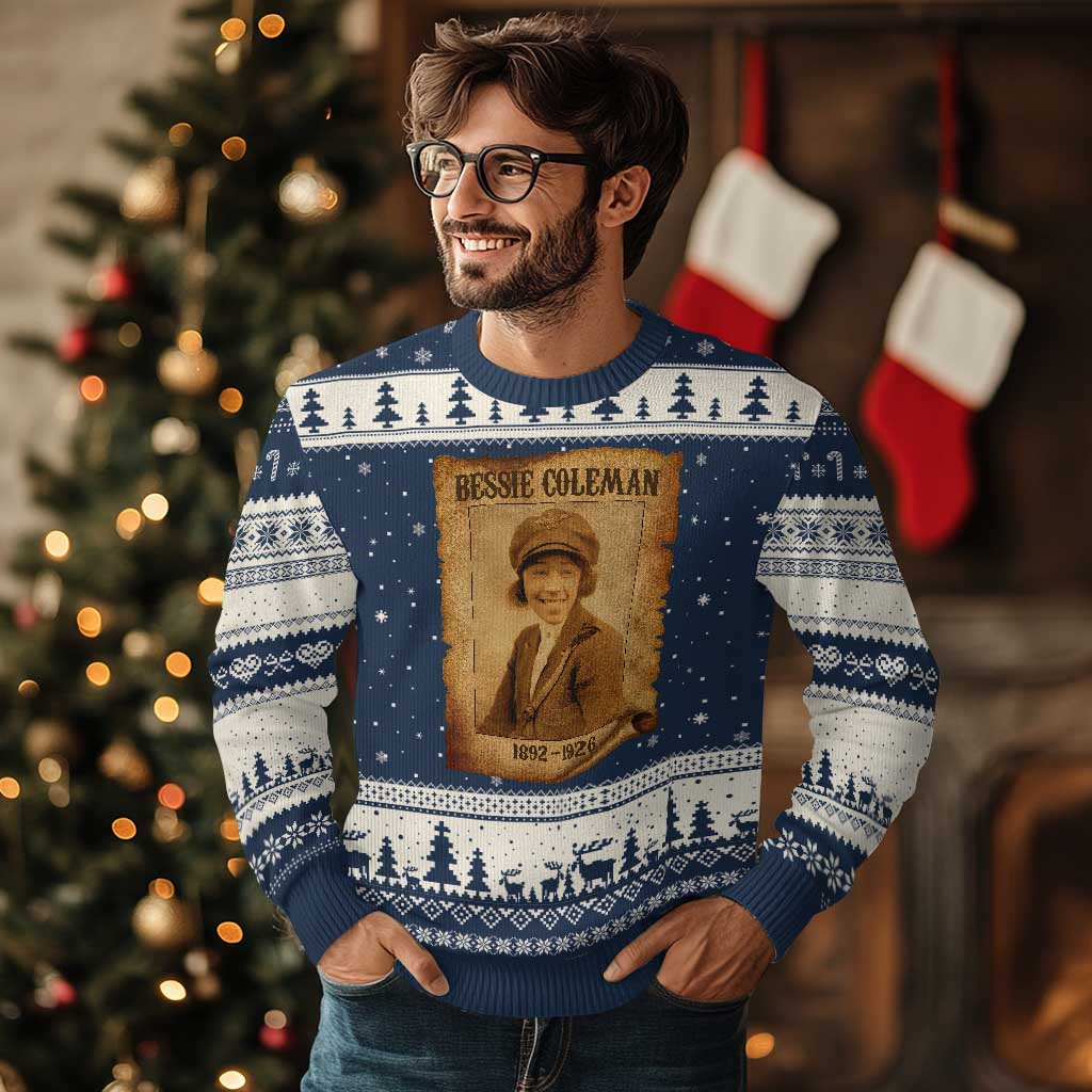 Bessie Coleman First African American Female Pilot Ugly Christmas Sweater Black History TS10 Navy Beige Print Your Wear