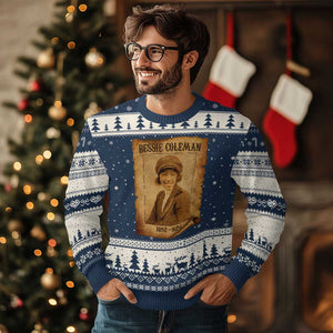 Bessie Coleman First African American Female Pilot Ugly Christmas Sweater Black History TS10 Navy Beige Print Your Wear