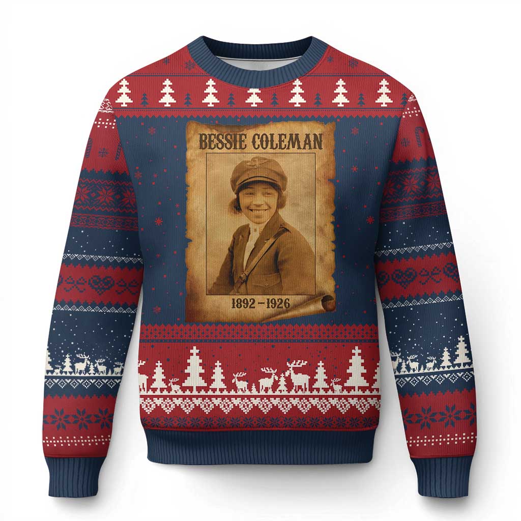 Bessie Coleman First African American Female Pilot Ugly Christmas Sweater Black History TS10 Navy Red Print Your Wear