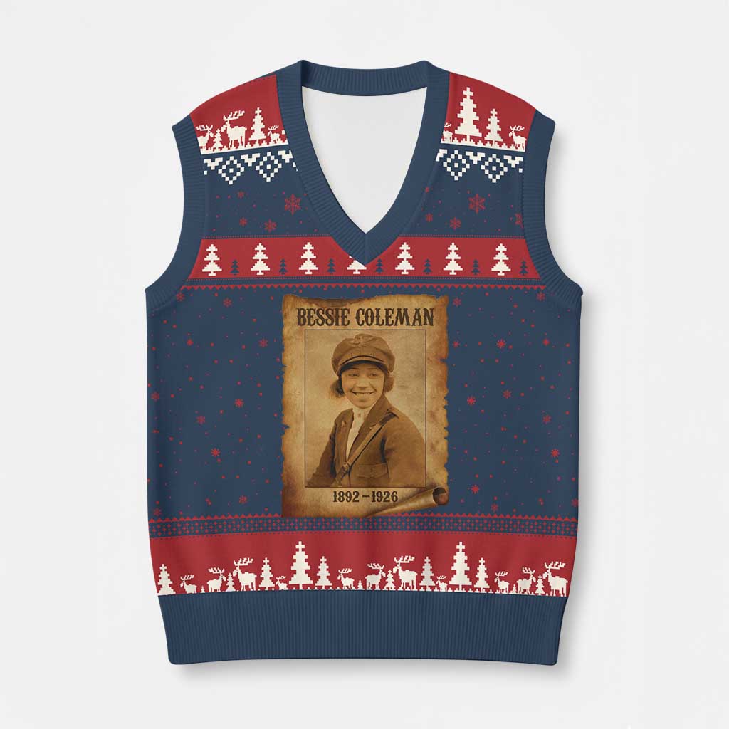 Bessie Coleman First African American Female Pilot V-Neck Knit Sweater Vest Black History TS10 Navy Red Print Your Wear