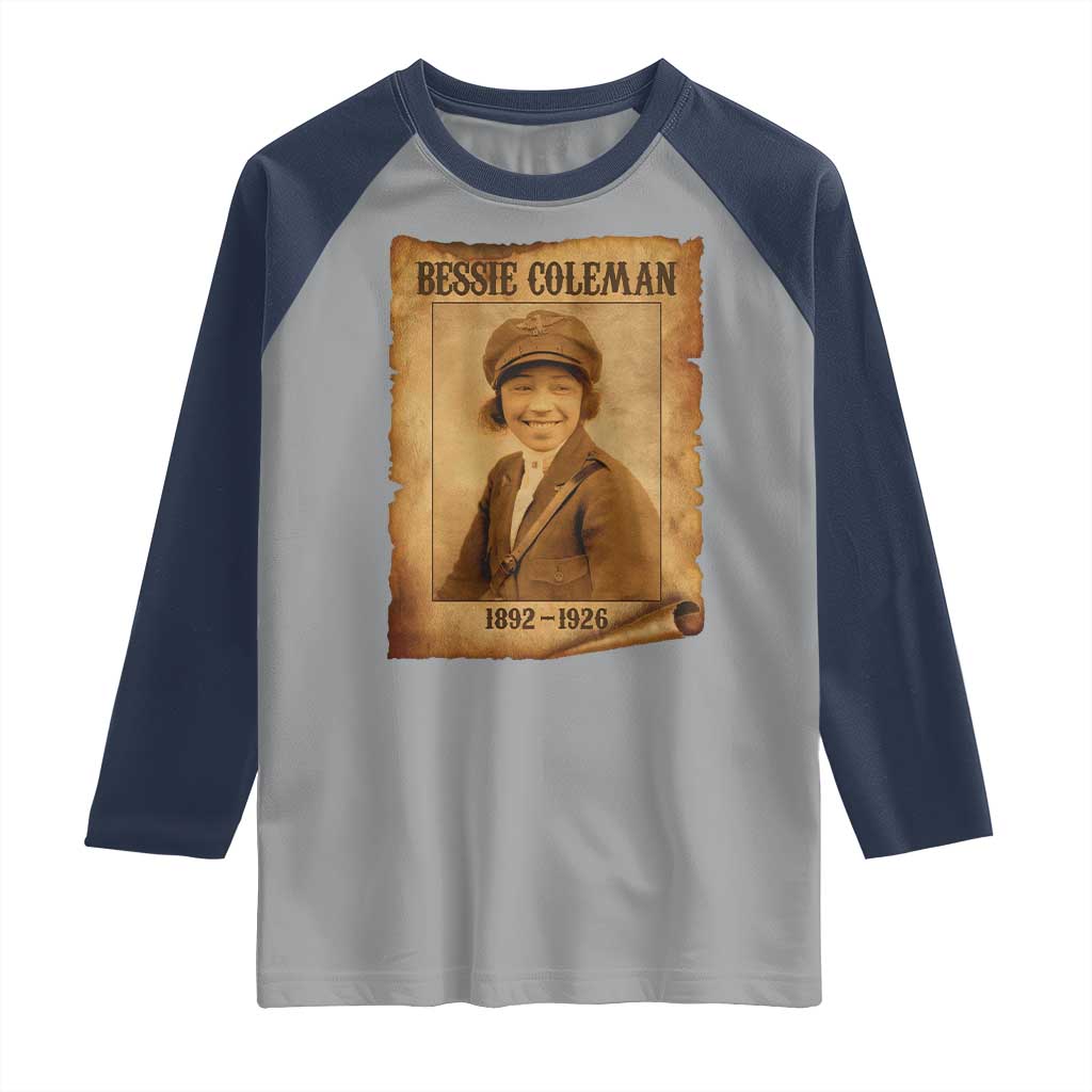 Bessie Coleman First African American Female Pilot Raglan Shirt Black History TS10 Sport Gray Navy Print Your Wear