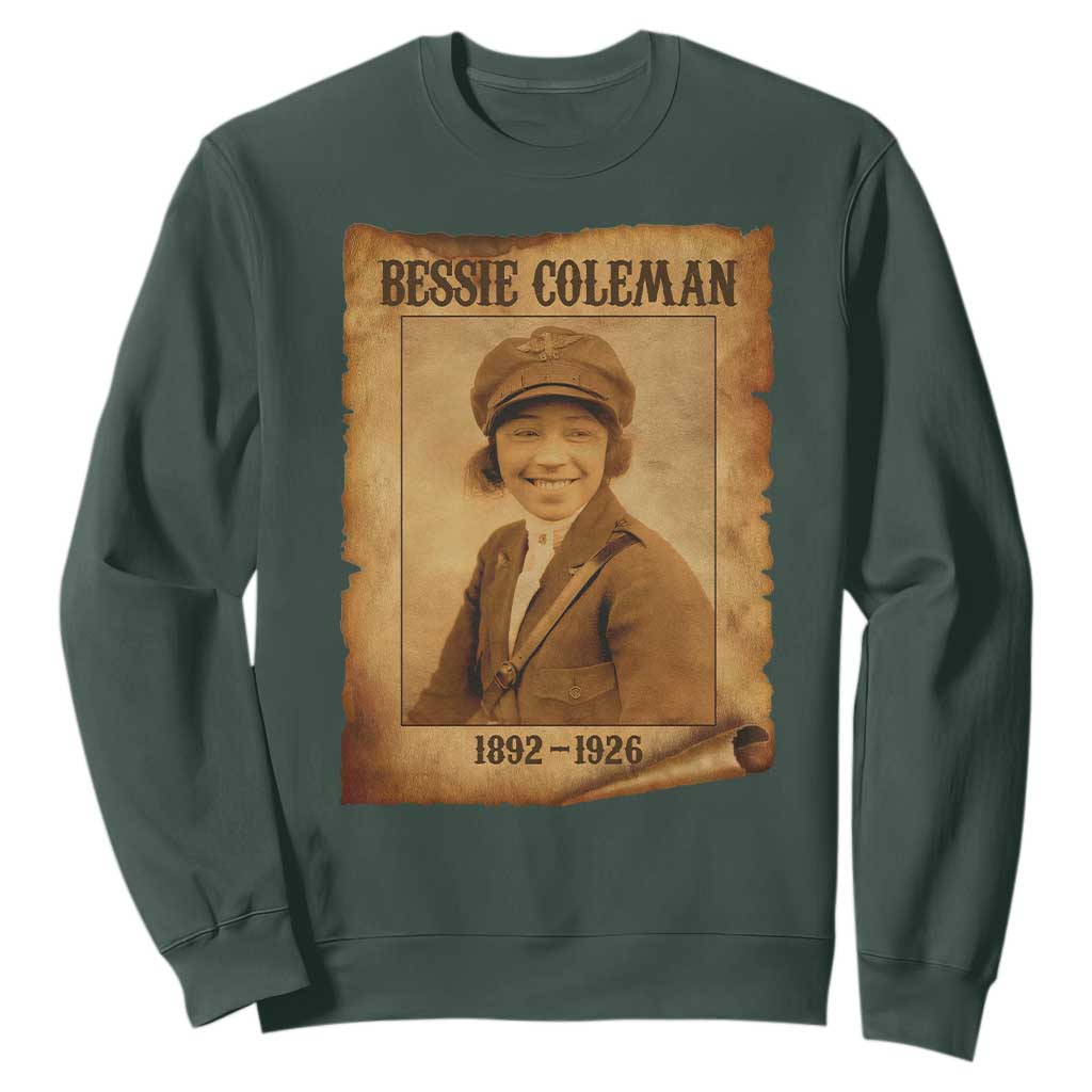 Bessie Coleman First African American Female Pilot Sweatshirt Black History TS10 Dark Forest Green Print Your Wear