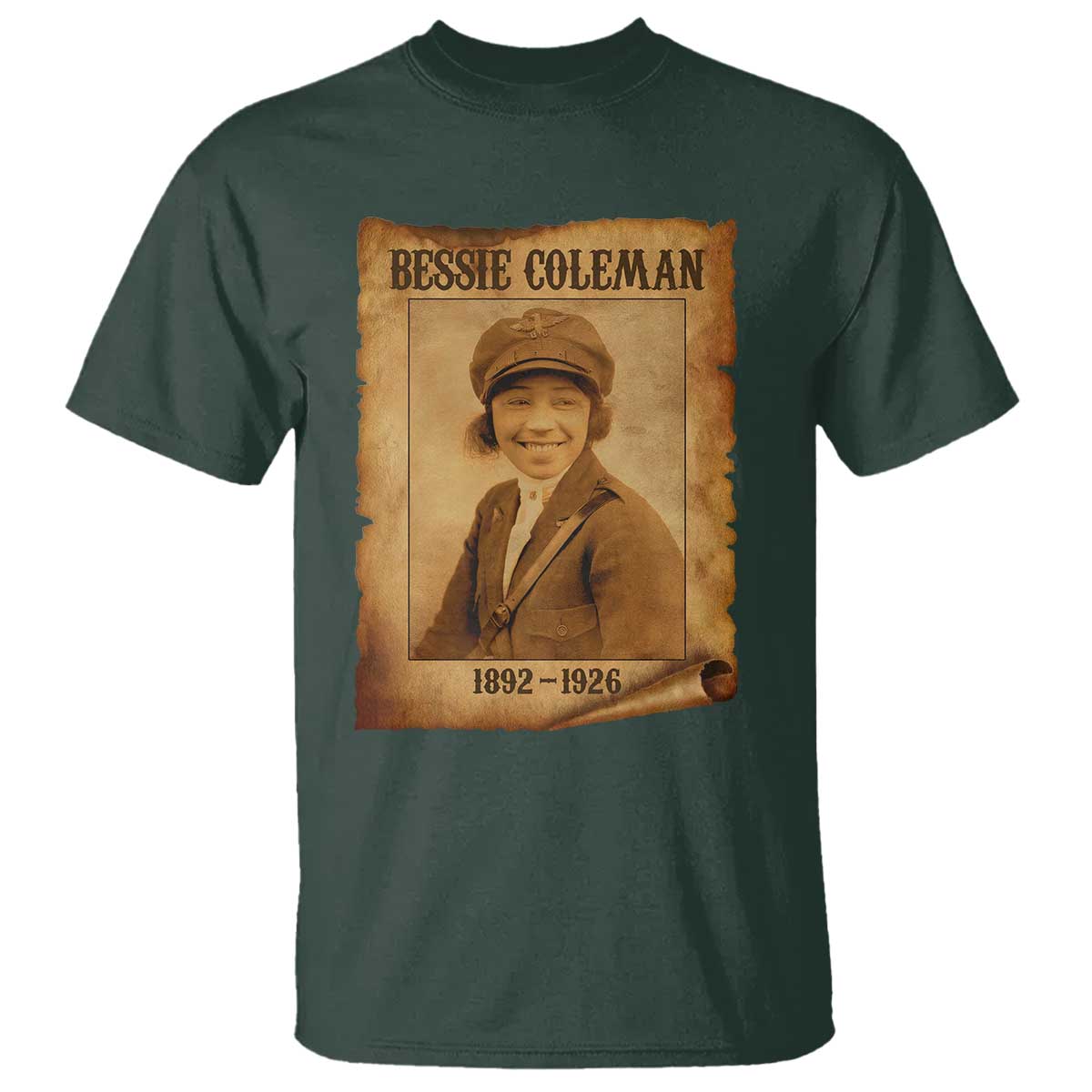 Bessie Coleman First African American Female Pilot T Shirt Black History TS10 Dark Forest Green Print Your Wear