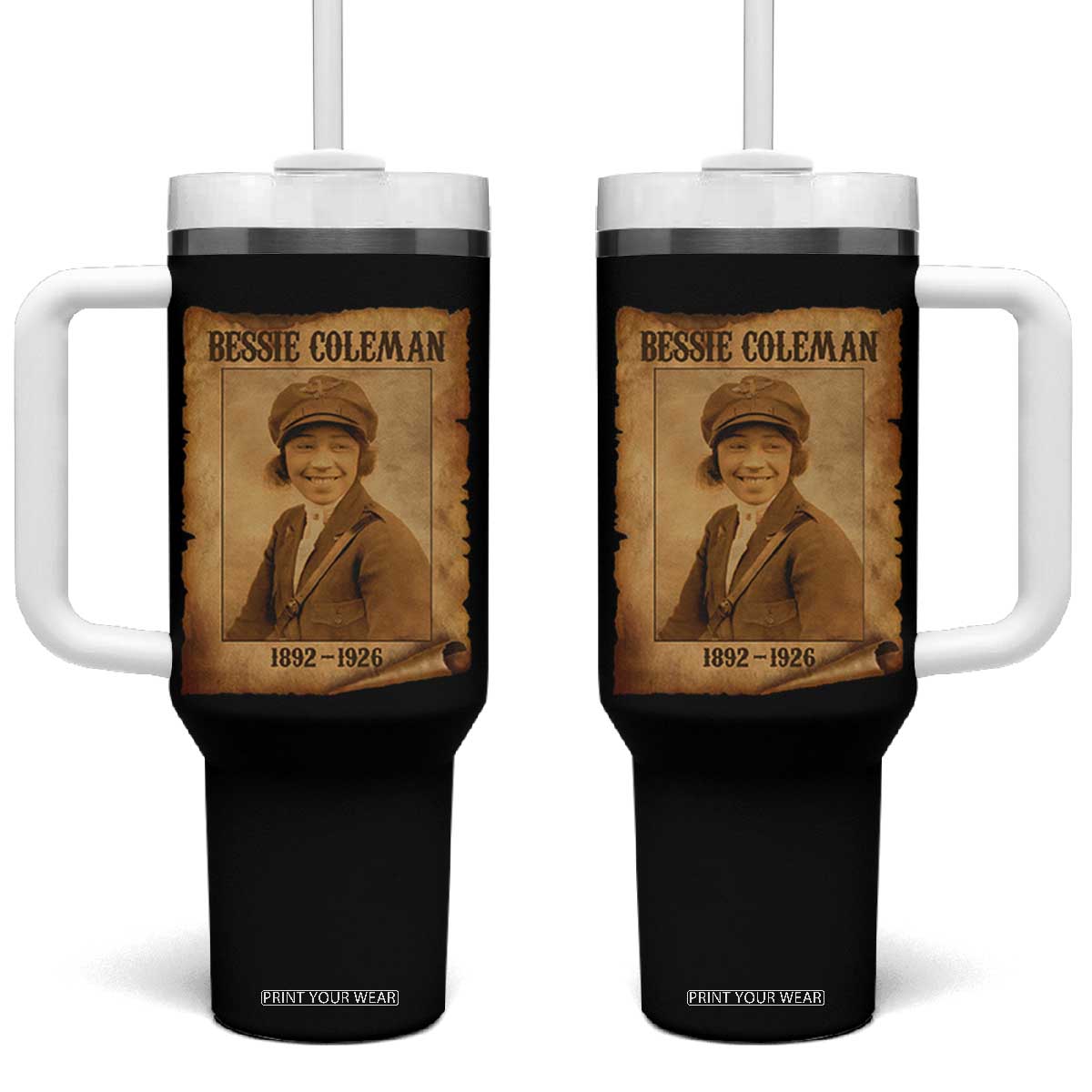 Bessie Coleman First African American Female Pilot Tumbler With Handle Black History TS10 One Size: 40 oz Black Print Your Wear