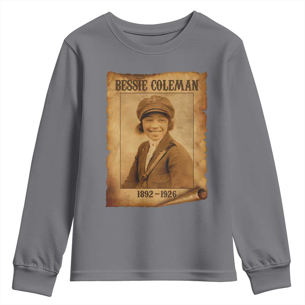 Bessie Coleman First African American Female Pilot Youth Sweatshirt Black History TS10 Charcoal Print Your Wear