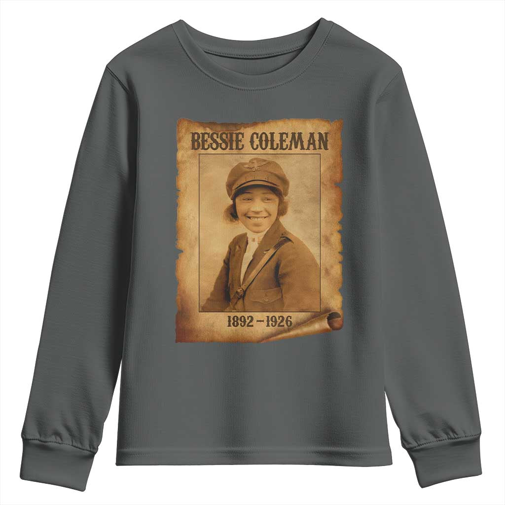 Bessie Coleman First African American Female Pilot Youth Sweatshirt Black History TS10 Dark Heather Print Your Wear