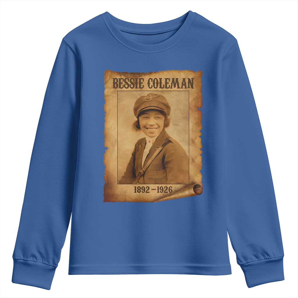 Bessie Coleman First African American Female Pilot Youth Sweatshirt Black History TS10 Royal Blue Print Your Wear