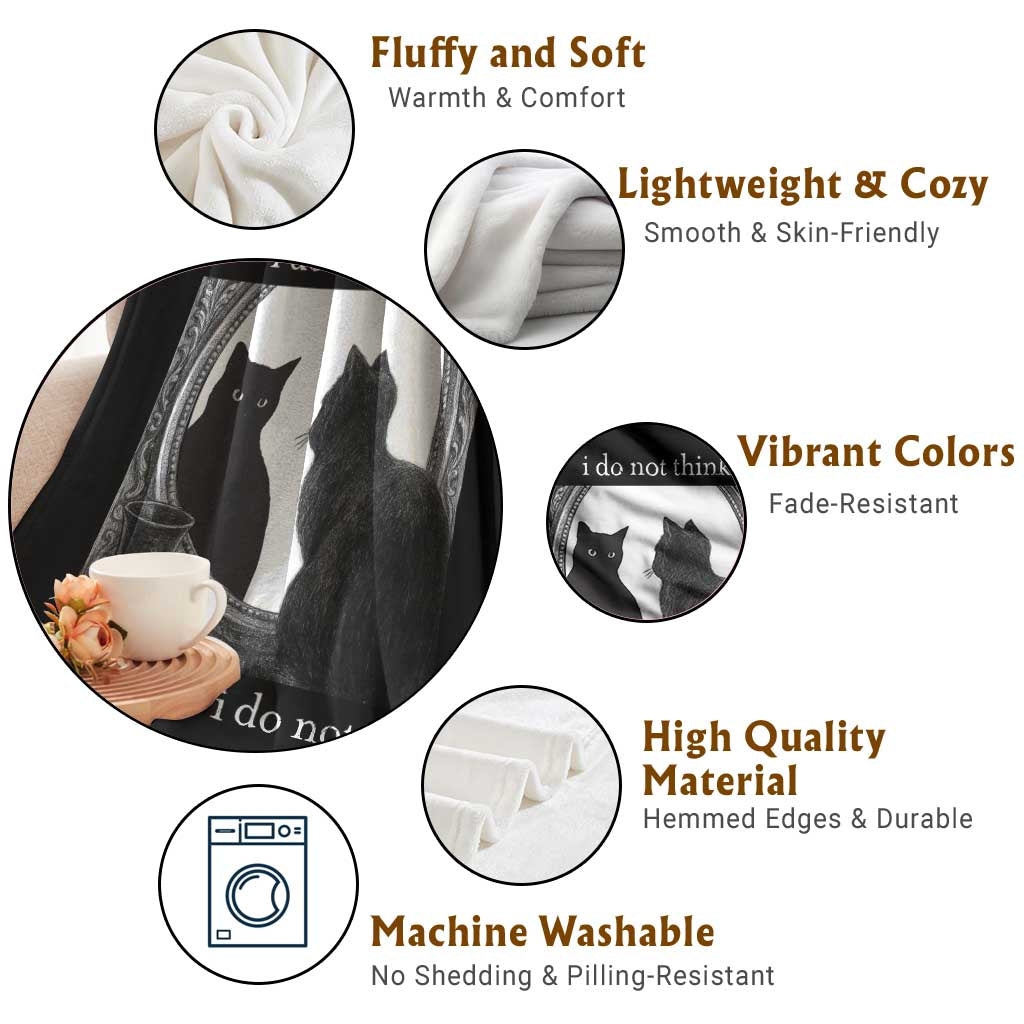 Funny Cat Throw Blanket I Do Not Think Therefore I Do Not Am Goth Emo Grunge Witchy TS10 Print Your Wear