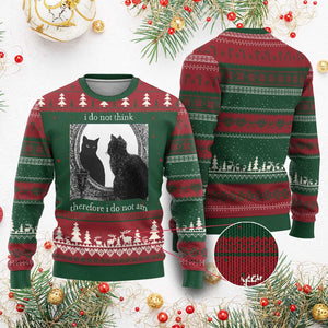 Funny Cat Ugly Christmas Sweater I Do Not Think Therefore I Do Not Am Goth Emo Grunge Witchy TS10 Red Green Print Your Wear