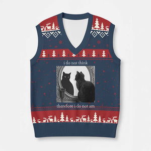 Funny Cat V-Neck Knit Sweater Vest I Do Not Think Therefore I Do Not Am Goth Emo Grunge Witchy TS10 Navy Red Print Your Wear
