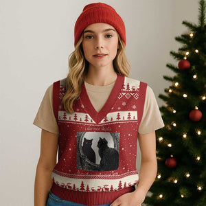 Funny Cat V-Neck Knit Sweater Vest I Do Not Think Therefore I Do Not Am Goth Emo Grunge Witchy TS10 Red Beige Print Your Wear