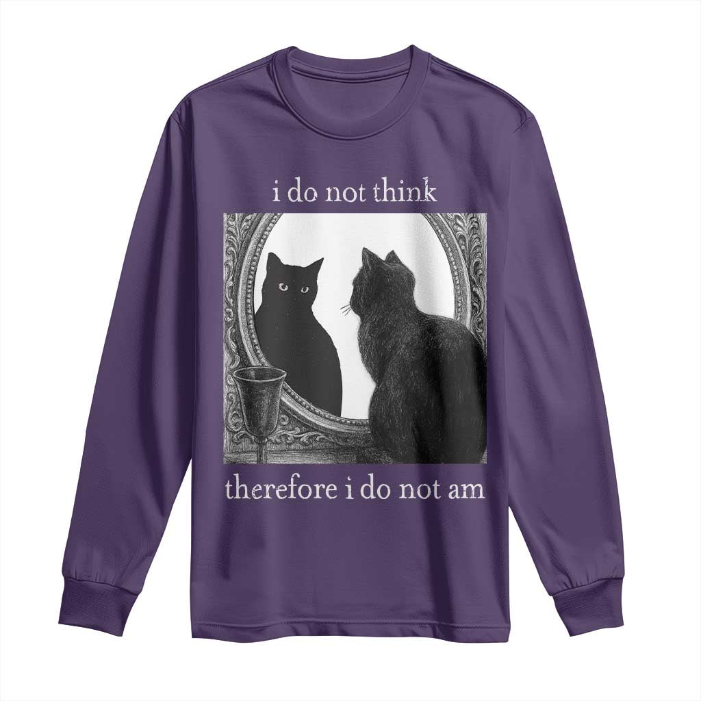 Funny Cat Long Sleeve Shirt I Do Not Think Therefore I Do Not Am Goth Emo Grunge Witchy TS10 Purple Print Your Wear