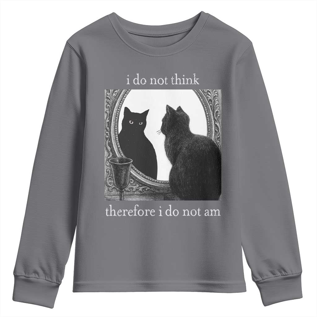 Funny Cat Youth Sweatshirt I Do Not Think Therefore I Do Not Am Goth Emo Grunge Witchy TS10 Charcoal Print Your Wear