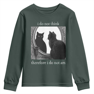 Funny Cat Youth Sweatshirt I Do Not Think Therefore I Do Not Am Goth Emo Grunge Witchy TS10 Dark Forest Green Print Your Wear