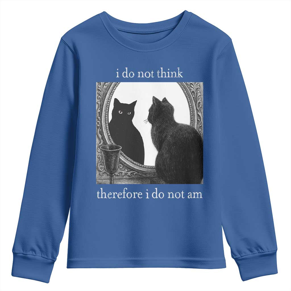 Funny Cat Youth Sweatshirt I Do Not Think Therefore I Do Not Am Goth Emo Grunge Witchy TS10 Royal Blue Print Your Wear