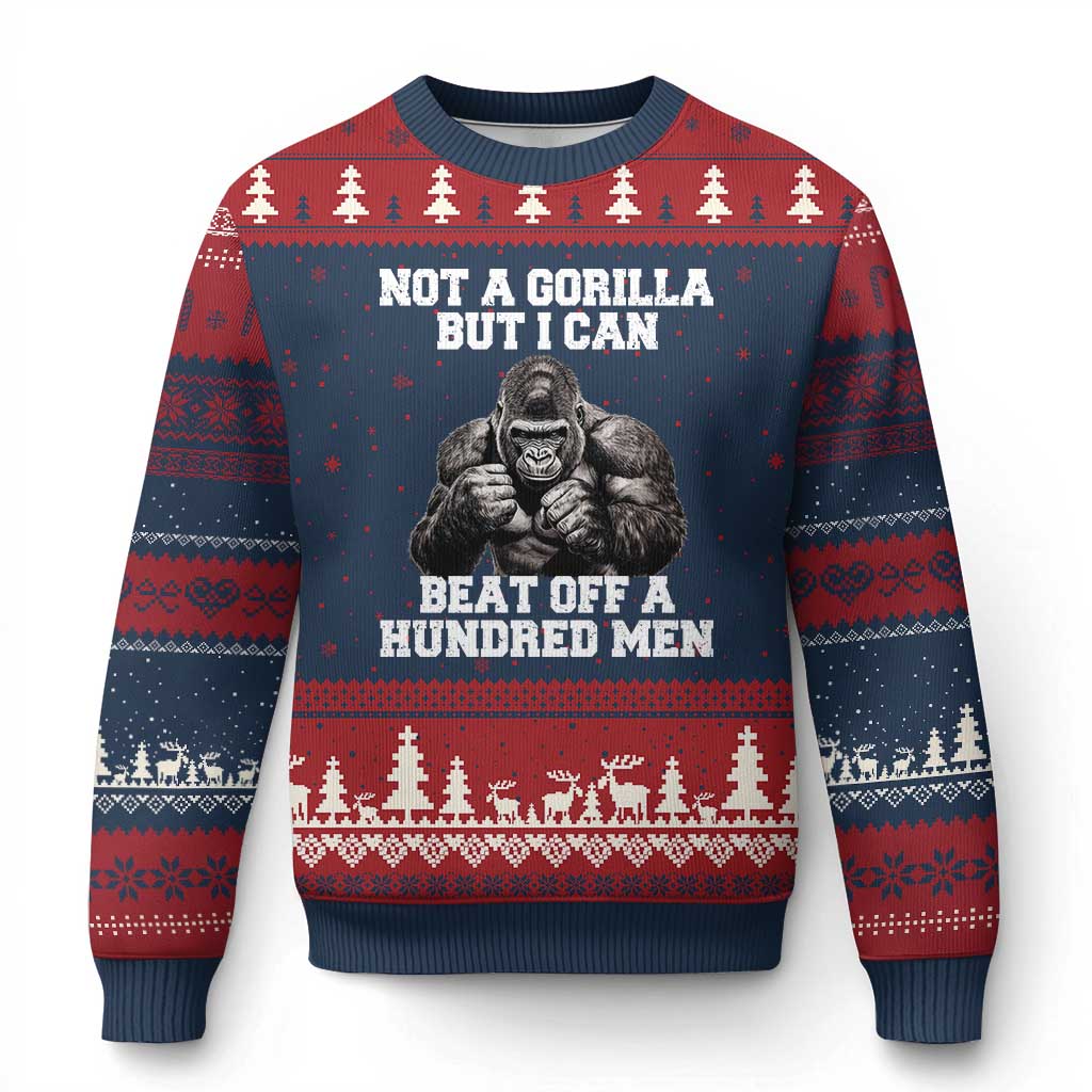 Funny Internet Meme Ugly Christmas Sweater Not A Gorilla But I Can Beat Off 100 Men TS10 Navy Red Print Your Wear