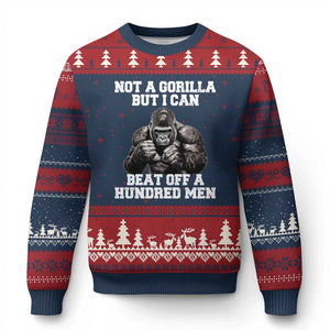 Funny Internet Meme Ugly Christmas Sweater Not A Gorilla But I Can Beat Off 100 Men TS10 Navy Red Print Your Wear
