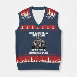 Funny Internet Meme V-Neck Knit Sweater Vest Not A Gorilla But I Can Beat Off 100 Men TS10 Navy Red Print Your Wear