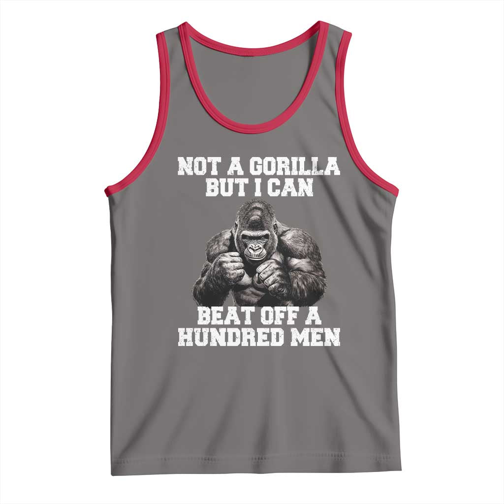 Funny Internet Meme Tank Top Not A Gorilla But I Can Beat Off 100 Men TS10 Deep Heather Red Print Your Wear