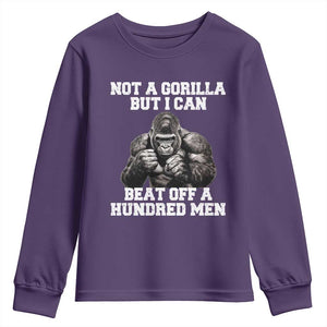 Funny Internet Meme Youth Sweatshirt Not A Gorilla But I Can Beat Off 100 Men TS10 Purple Print Your Wear